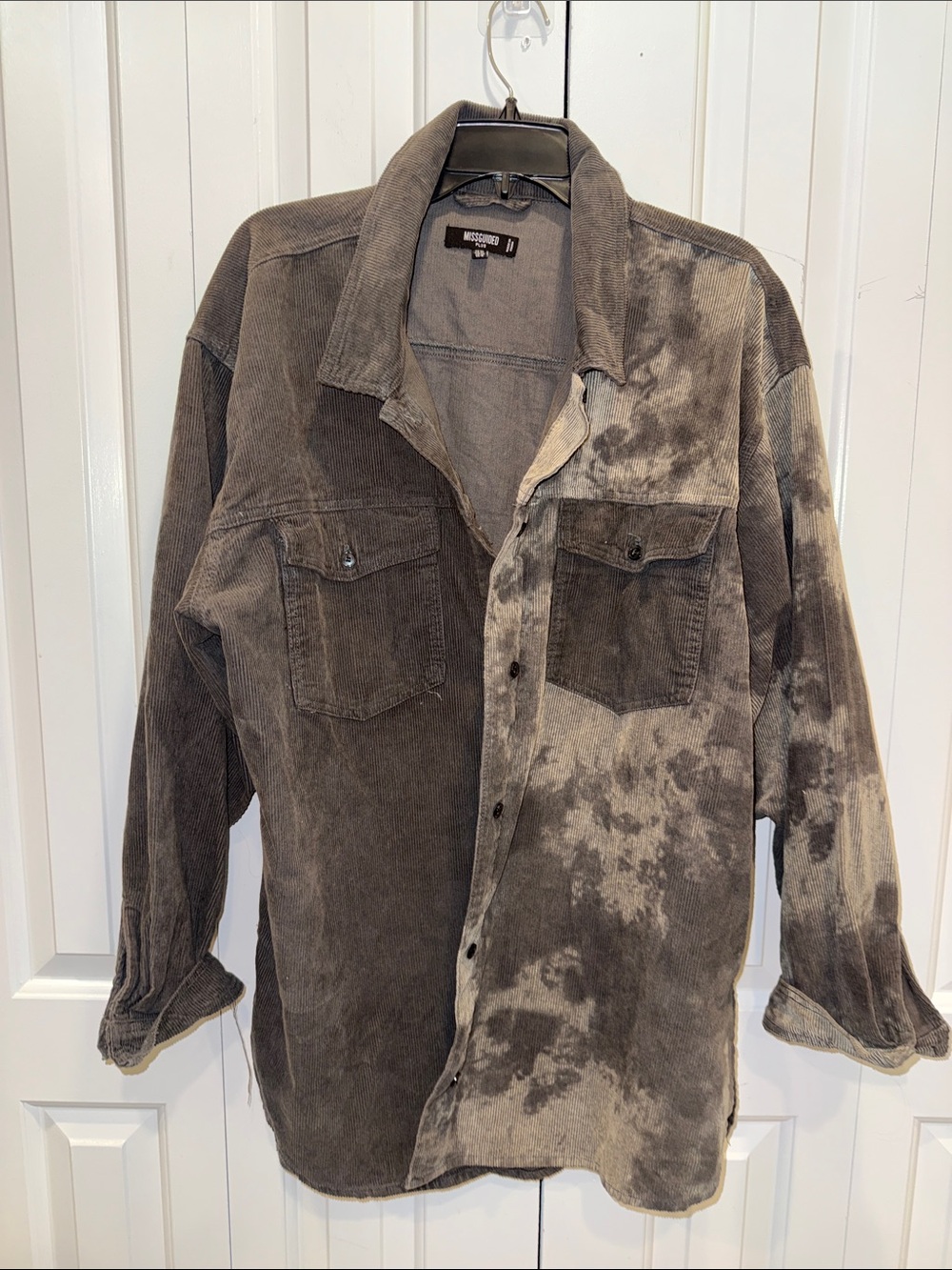 Tie-Dye Corduroy Button-Up Shirt - Brown & Cream